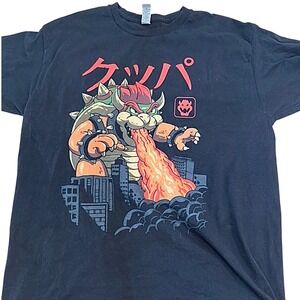 Gildan Bowser Graphic Tee unisex Small Black Excellent Japanese Kaiju T-Shirt